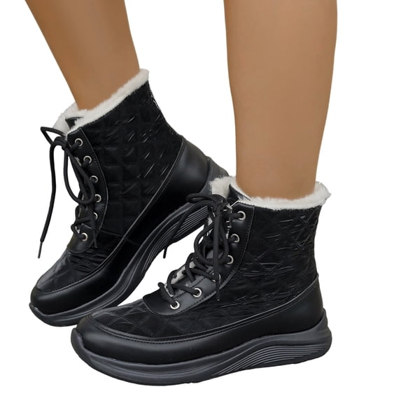 SACFOF Snow Boots for Women - Waterproof Booties with Warm Fur Lined Lace-up Shoes for Winter Outdoor
