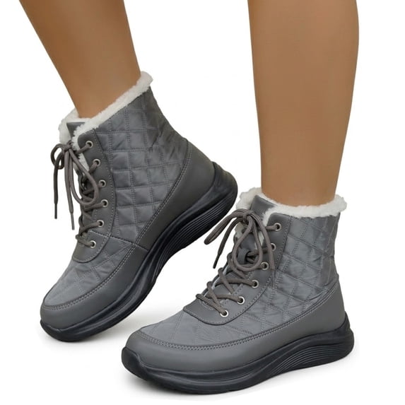 SACFOF Snow Boots for Women - Waterproof Booties with Warm Fur Lined Lace-up Shoes for Winter Outdoor