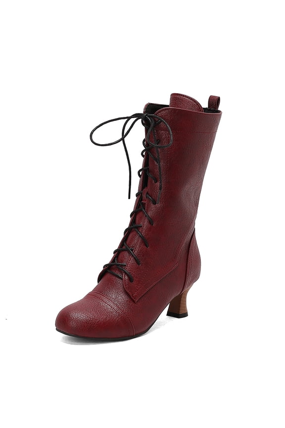 Victorian Boots for Women Vintage Lace Up Ankle-High Booties Costume Goth Booties Halloween Witch Stuff Cuban Heel Granny Boots