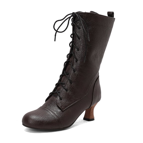 SACFOF Victorian Boots for Women Vintage Lace Up Ankle-High Booties Costume Goth Booties Halloween Witch Stuff Cuban Heel Granny Boots