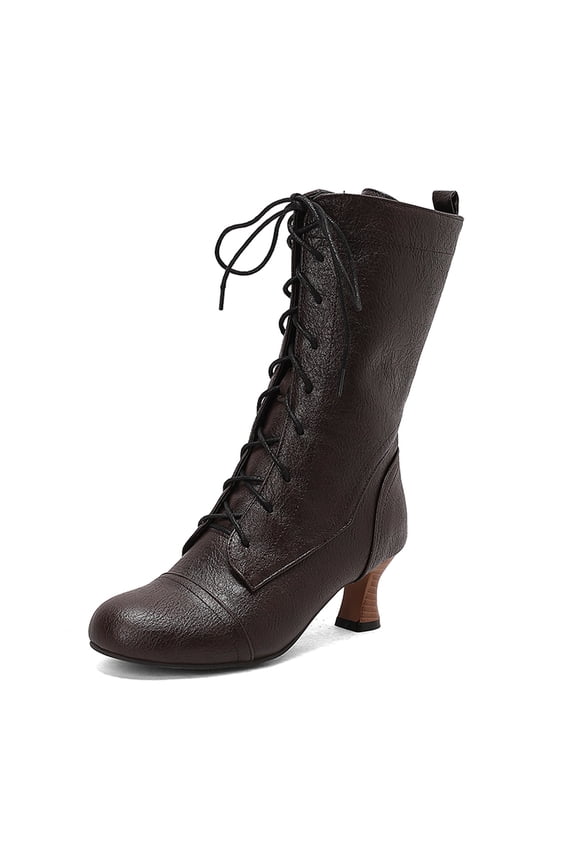 Victorian Boots for Women Vintage Lace Up Ankle-High Booties Costume Goth Booties Halloween Witch Stuff Cuban Heel Granny Boots