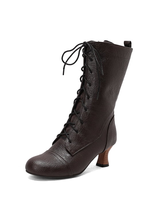 Victorian Boots for Women Vintage Lace Up Ankle-High Booties Costume Goth Booties Halloween Witch Stuff Cuban Heel Granny Boots