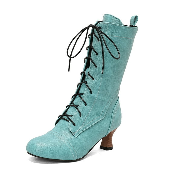 SACFOF Victorian Boots for Women Vintage Lace Up Ankle-High Booties Costume Goth Booties Halloween Witch Stuff Cuban Heel Granny Boots