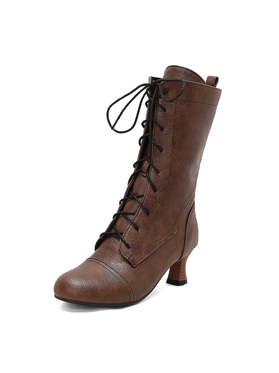 Victorian Boots for Women Vintage Lace Up Ankle-High Booties Costume Goth Booties Halloween Witch Stuff Cuban Heel Granny Boots