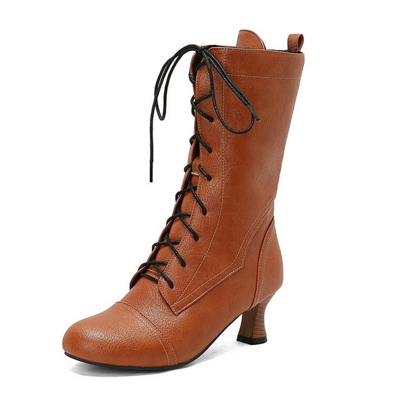 SACFOF Victorian Boots for Women Vintage Lace Up Ankle-High Booties Costume Goth Booties Halloween Witch Stuff Cuban Heel Granny Boots
