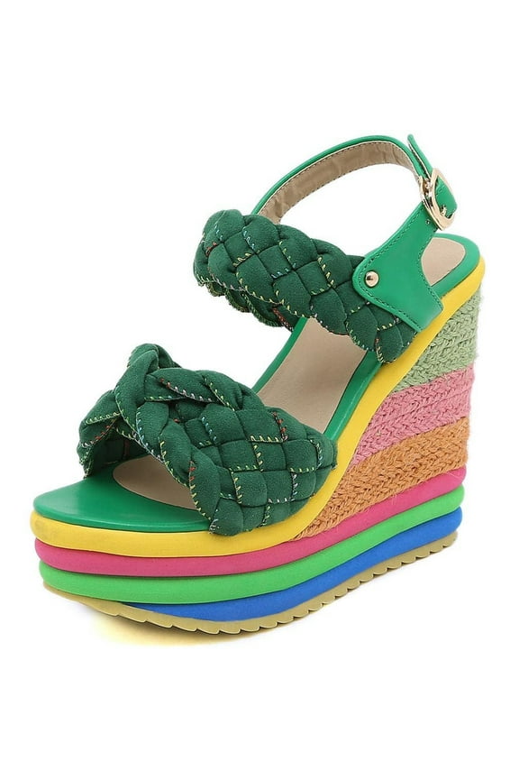 Wedge Sandals for Women Colorful Double Woven Band Espadrilles Platform High Heel Sandals Ankle Strap Slingback Summer Shoes