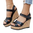 thumbnail image 1 of SACFOF Wide Width Platform Wedge Sandals for Women: Comfortable Low Heel Open-Toe Summer Shoes with Adjustable Ankle Strap, 1 of 6