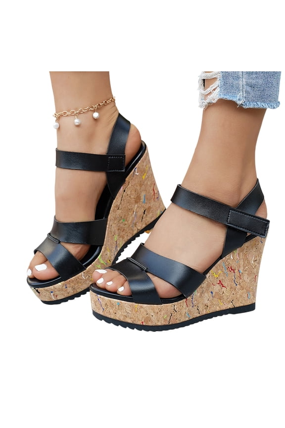 Wide Width Platform Wedge Sandals for Women: Comfortable Low Heel Open-Toe Summer Shoes with Adjustable Ankle Strap