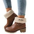 thumbnail image 1 of SACFOF Winter Snow Boots for Women Mid Heel Ankle Booties Faux Suede Fur Lined Slip-on Shoes, 1 of 5