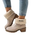 thumbnail image 1 of SACFOF Winter Snow Boots for Women Mid Heel Ankle Booties Faux Suede Fur Lined Slip-on Shoes, 1 of 5