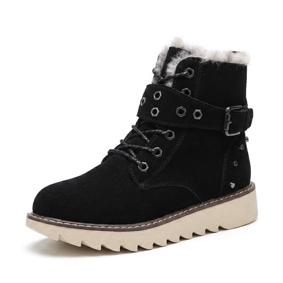 SACFOF Winter Snow Boots for Women,Warm Fur Lined Ankle Boots Comfortable Suede Lace Up Booties Cute Flat Shoes,Traction