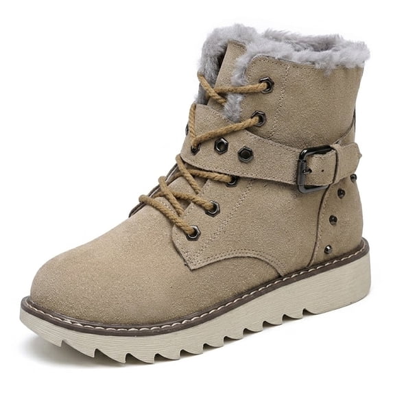 SACFOF Winter Snow Boots for Women,Warm Fur Lined Ankle Boots Comfortable Suede Lace Up Booties Cute Flat Shoes,Traction