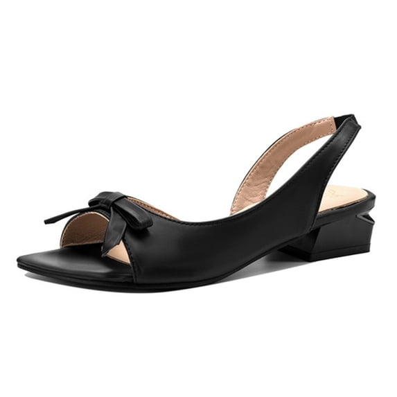SACFOF Women Chunky Block Mid Heel Square Toe Sandals Ankle Strap Slingback Bow-knot Party Cute 1.5 Inches Heels