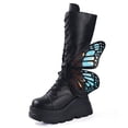 thumbnail image 1 of SACFOF Women Platform Punk Goth Mid Calf Boots Chunky High Heel Side Zip Butterfly Wings Knee High Motorcycle Combat Booties, 1 of 4
