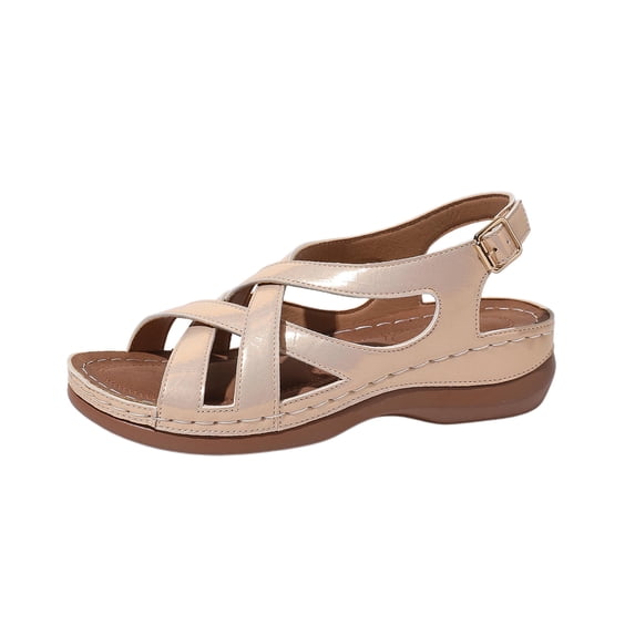 SACFOF Women's Beach Criss Cross Low Wedge Shoes Summer Dressy Platform Flats Buckle Ankle Strap Open Toe Wedges Walking Comfy Casual Buckle Sandals