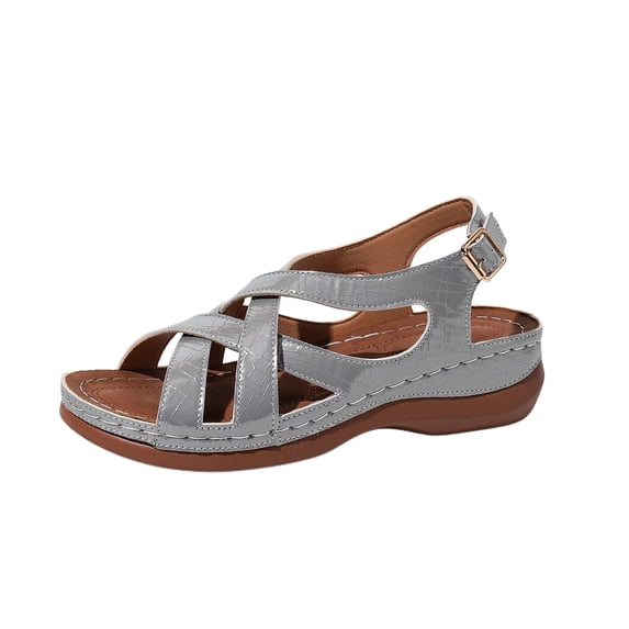 SACFOF Women's Beach Criss Cross Low Wedge Shoes Summer Dressy Platform Flats Buckle Ankle Strap Open Toe Wedges Walking Comfy Casual Buckle Sandals