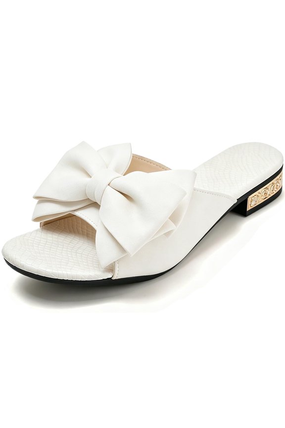 Women's Bow Knot Flat Sandals Open Toe Slip On Slide Slipper Single Band Flats