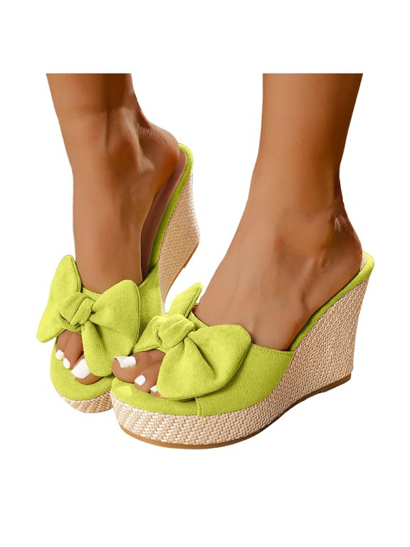 Women's Bow Knot Wedge Sandals Open Toe Slip-on Arch Support Comfortable Dressy Espadrille Platform Shoes Elegant Summer Beach Casual Vacation Chunky Slide for Party Wedding Daily Wear