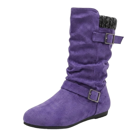 SACFOF Women's Casual Ankle Boots - Flat Fringe Mid Calf Low Heel Fashion Slouchy Suede Round Toe Slip On Zipper Booties for Winter Fall Dress Short Boots Comfort Outdoor Snow Boots