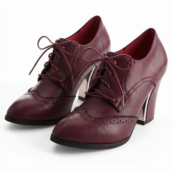 SACFOF Women's Chunky High Heel Oxford Pump Lace Up Wingtip Perforated Platform Vintage Brogues Dress Shoes