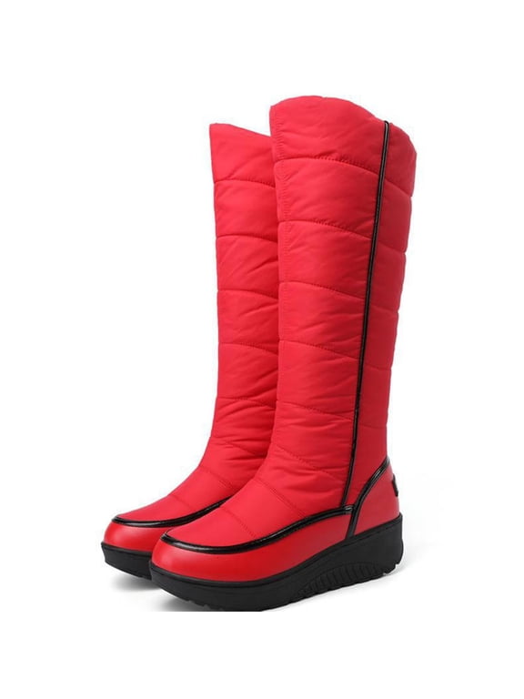 Women's Down Cloth High-Top Warm Snow Boots With Round Toe, Flat Heel, Thick Bottom, Plush, Lightweight, Non-Slip Knee-High Boots Suitable For Winter, Snow, Shopping