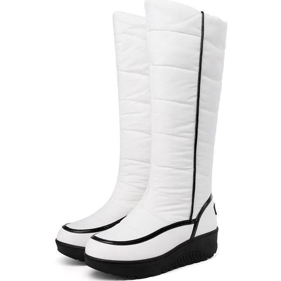 SACFOF Women's Down Cloth High-Top Warm Snow Boots With Round Toe, Flat Heel, Thick Bottom, Plush, Lightweight, Non-Slip Knee-High Boots Suitable For Winter, Snow, Shopping