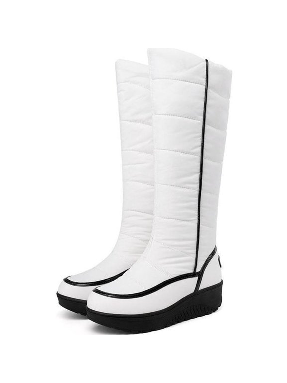 Women's Down Cloth High-Top Warm Snow Boots With Round Toe, Flat Heel, Thick Bottom, Plush, Lightweight, Non-Slip Knee-High Boots Suitable For Winter, Snow, Shopping