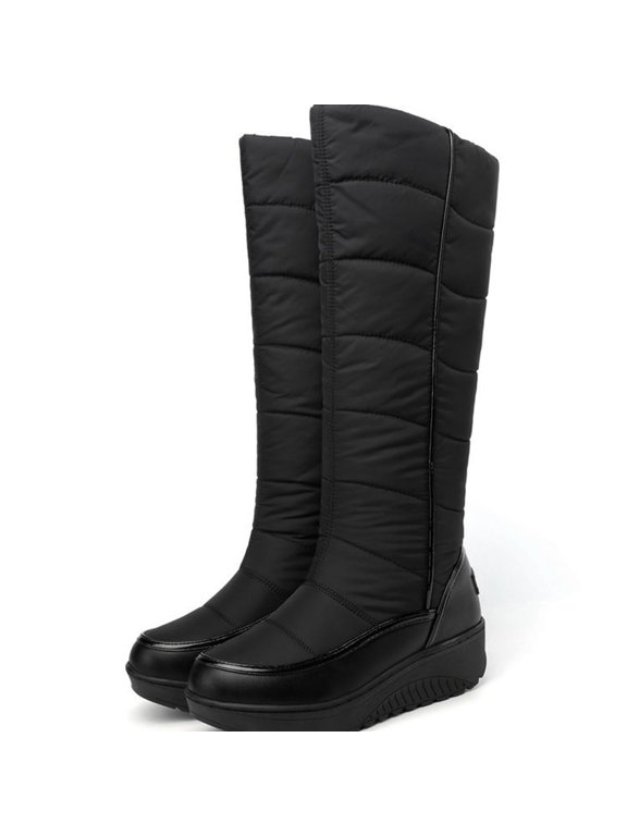 Women's Down Cloth High-Top Warm Snow Boots With Round Toe, Flat Heel, Thick Bottom, Plush, Lightweight, Non-Slip Knee-High Boots Suitable For Winter, Snow, Shopping