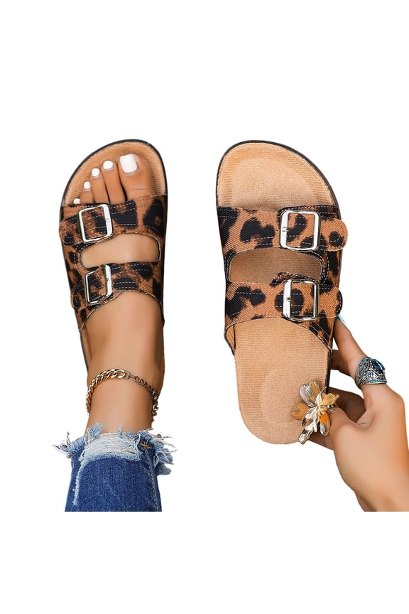 Women's Comfy Arch Support Cork Footbed Adjustable Knitting Straps Indoor and Outdoor Slides Sandals