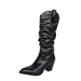 thumbnail image 1 of SACFOF Women's Cowboy Mid Calf Riding Boots Slouch Knee High Boots for Women Wedge Heel Pointed Toe Tall Boot, Wide Calf, Pull-on, 1 of 7