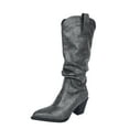 thumbnail image 1 of SACFOF Women's Cowboy Mid Calf Riding Boots Slouch Knee High Boots for Women Wedge Heel Pointed Toe Tall Boot, Wide Calf, Pull-on, 1 of 7