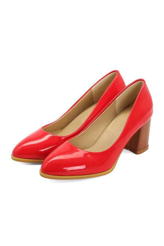 Women's Dating Slip On Pointed Toe Dress Solid Block Mid Heel Pumps Shoes 2.5 Inch
