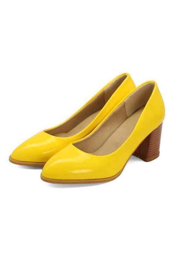 Women's Dating Slip On Pointed Toe Dress Solid Block Mid Heel Pumps Shoes 2.5 Inch