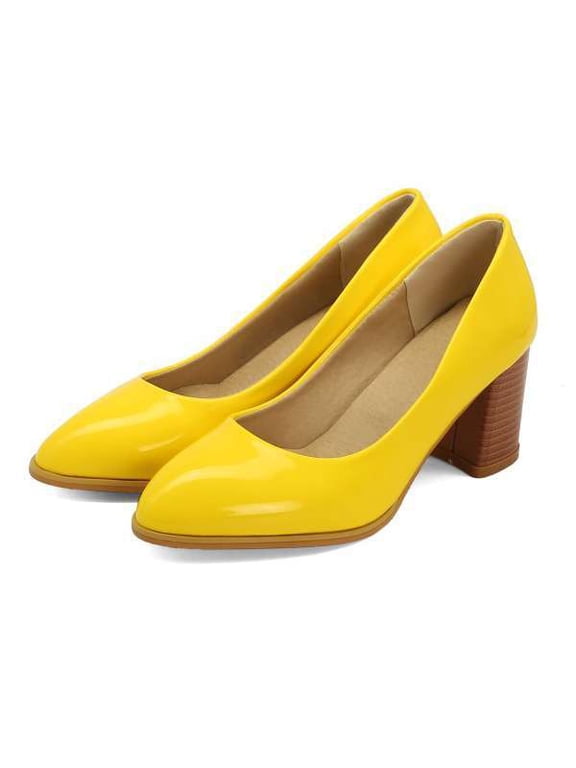Women's Dating Slip On Pointed Toe Dress Solid Block Mid Heel Pumps Shoes 2.5 Inch
