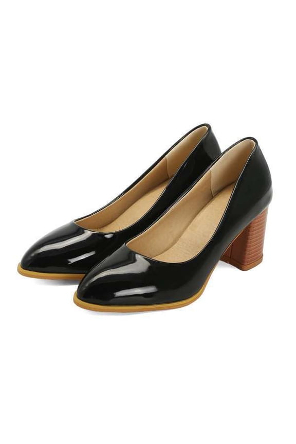 Women's Dating Slip On Pointed Toe Dress Solid Block Mid Heel Pumps Shoes 2.5 Inch