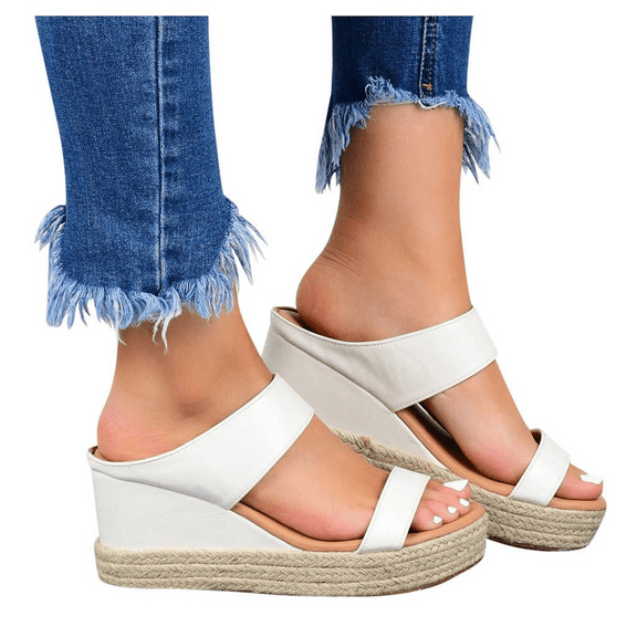 SACFOF Women's Espadrille Wedge Sandals Platform Open Toe Slides Backless Slip On Summer Casual Wedge Sandals Dressy