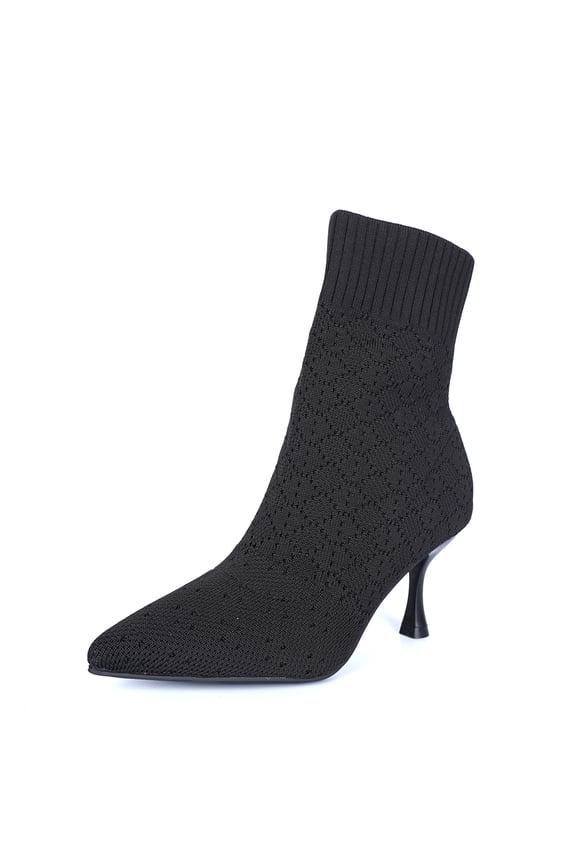 Women's Fashion Ankle Boots Sexy Pointed Toe Kitten Heels Boots Elastic Knitted Fabric Short Long Sock Heels Comfy Mid Calf Booties