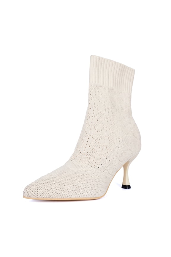 Women's Fashion Ankle Boots Sexy Pointed Toe Kitten Heels Boots Elastic Knitted Fabric Short Long Sock Heels Comfy Mid Calf Booties