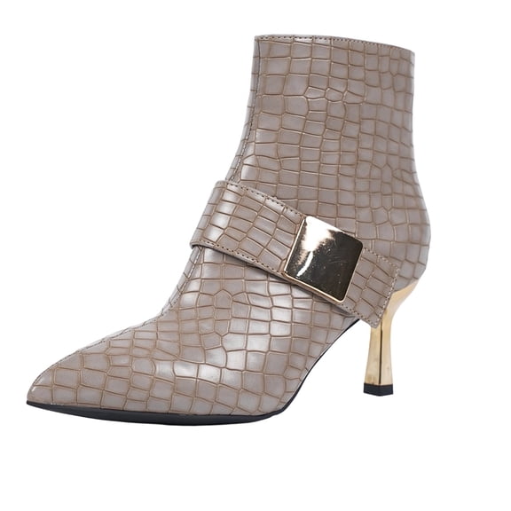 SACFOF Women's Faux Leather Ankle Boots - Fashion Stiletto Heel Short Boots with Metal Buckle Decoration, Edgy Chic Booties for Night Out & Parties