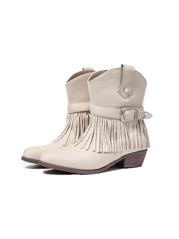 Women's Fringe Cowboy Cowgirl Boots Snip Toe Pull On Dress Western Ankle Booties