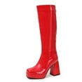 thumbnail image 1 of SACFOF Women's Gogo Boots Knee High Platform Chunky Heel Square Toe Patent Leather 70s Disco Costume Boots for Party Halloween Cosplay, 1 of 6