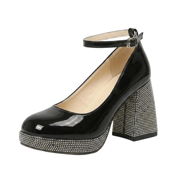 SACFOF Women’s High Chunky Platform Closed Toe Block Heels Square Toe Ankle Strap Dress Wedding Party Pumps Shoes