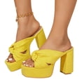 thumbnail image 1 of SACFOF Women's High Heeled Square Toe Slip On Sandals, Puffy Knot Chunky Heel Open Toe Sandals for women, Summer Party Prom Shoes, 1 of 6