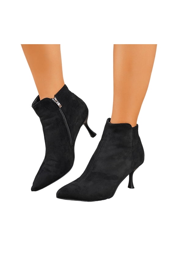Women's Kitten Heel Ankle Boots Short Bootie Pumps Close Pointed Toe Slip-on Stiletto High Heel Dress Shoes Suede Zipper 2.8 Inch