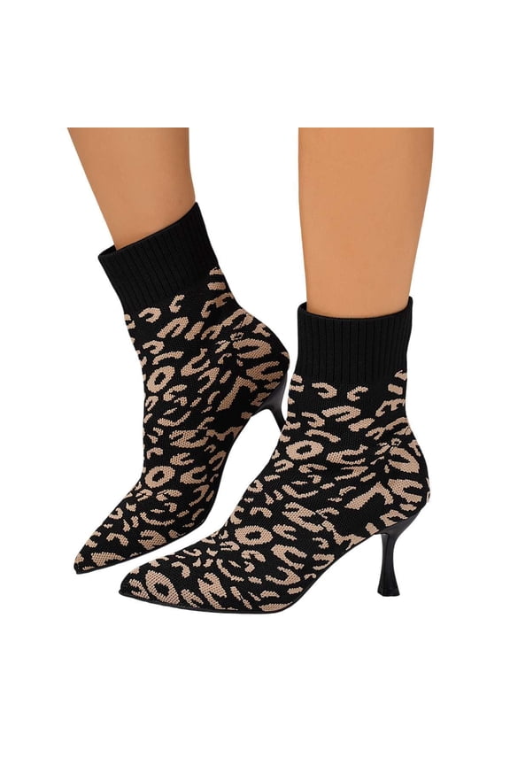 Women's Kitten Heel Ankle Boots Stretchy Knit Open Toe High Sexy 2.87 Inches Stiletto for Dressy and Everyday