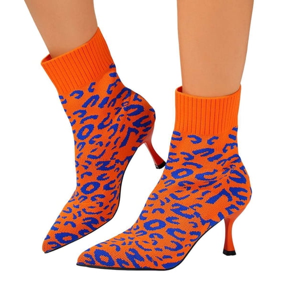 SACFOF Women's Kitten Heel Ankle Boots Stretchy Knit Open Toe High Sexy 2.87 Inches Stiletto for Dressy and Everyday