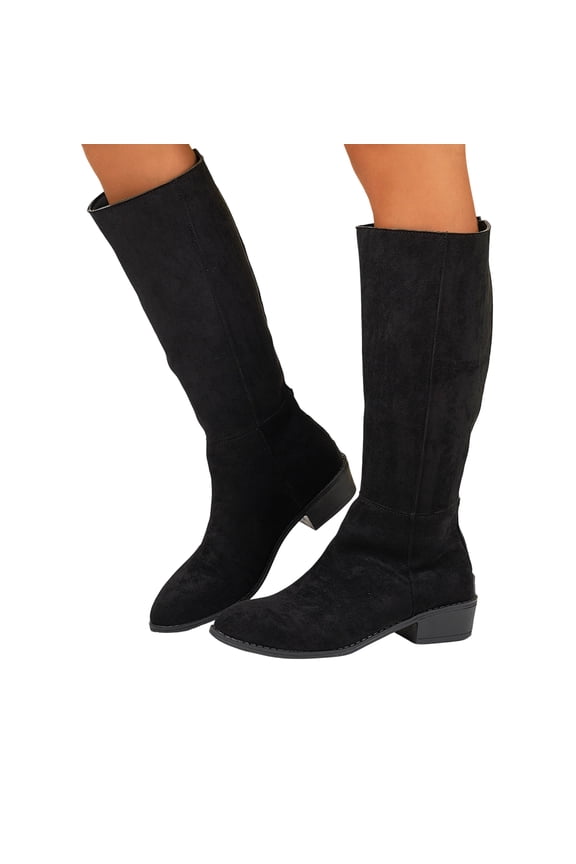 Women's Knee High Boots Square Toe Chunky Block Heel Long Boots for Women Comfortable Low Heel Womens Boots