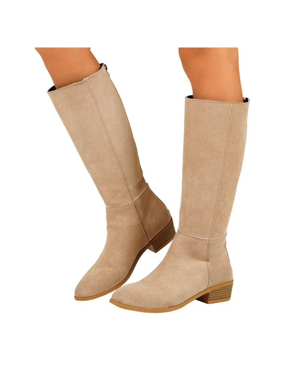 Women's Knee High Boots Square Toe Chunky Block Heel Long Boots for Women Comfortable Low Heel Womens Boots