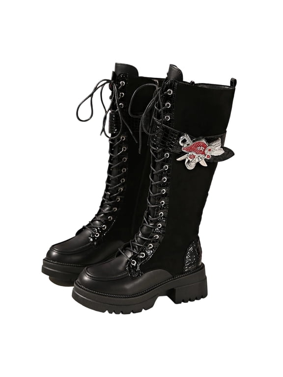Women's Knee High Goth Platform Boots Lace Up Combat Boots