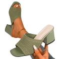 thumbnail image 1 of SACFOF Women's Knit Mesh Slip On Block Heeled Mule Sandals Fashion Square Toe Comfort Casual Beach Low Chunky Heels Open Toe Walking Slide Sandals, 1 of 6